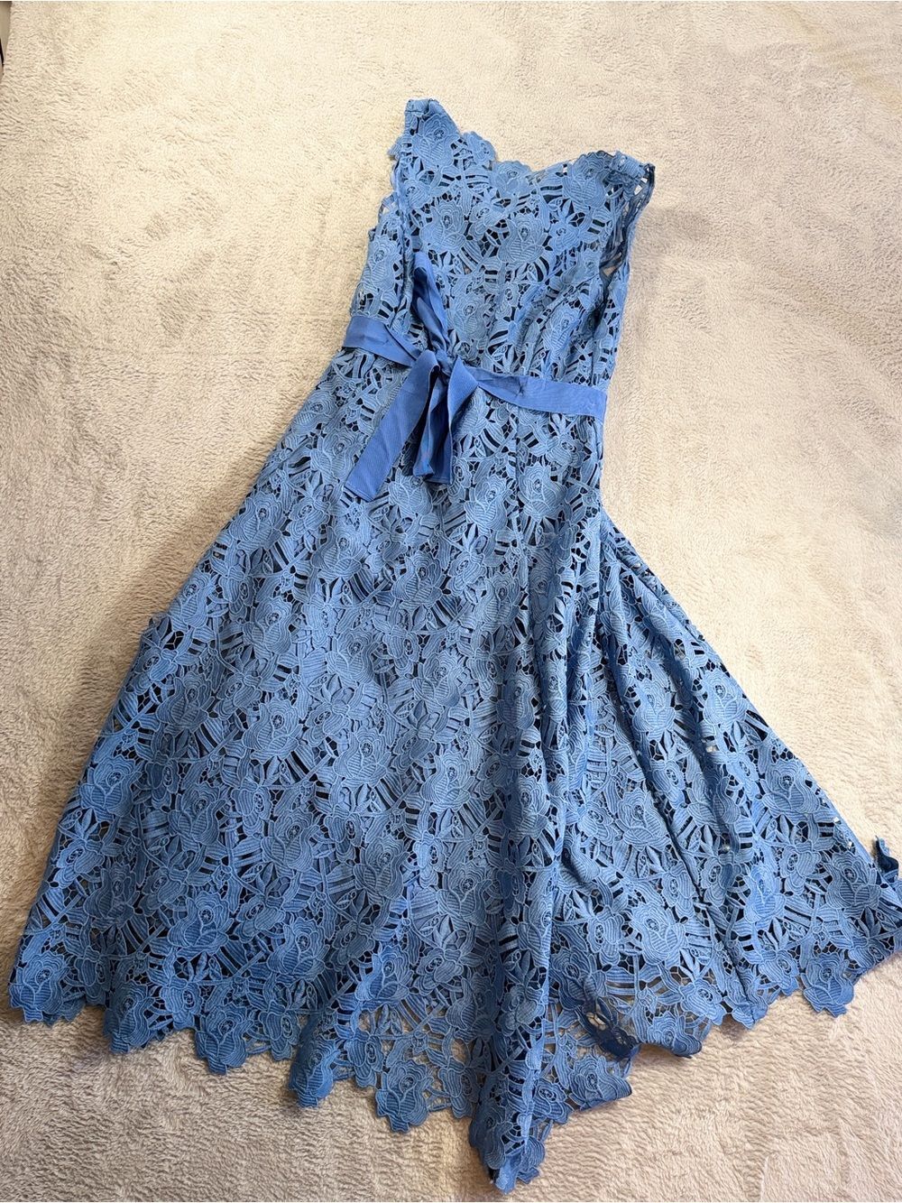 Worth New York Blue Floral Lace Fit-and-Flare Dress with Waist Tie 4 - Picture 2 of 4